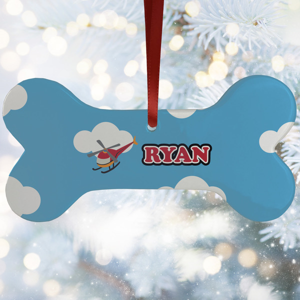Custom Helicopter Ceramic Dog Ornament w/ Name or Text