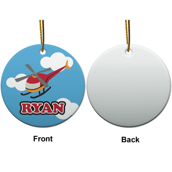 Helicopter Ceramic Flat Ornament - Circle Front & Back (APPROVAL)