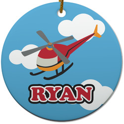 Helicopter Round Ceramic Ornament w/ Name or Text