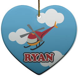 Helicopter Heart Ceramic Ornament w/ Name or Text