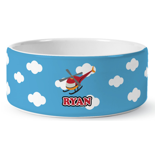 Custom Helicopter Ceramic Dog Bowl - Large (Personalized)