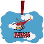 Helicopter Metal Frame Ornament - Double Sided w/ Name or Text