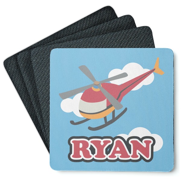 Custom Helicopter Square Rubber Backed Coasters - Set of 4 (Personalized)