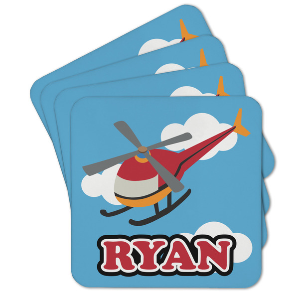 Custom Helicopter Cork Coaster - Set of 4 w/ Name or Text