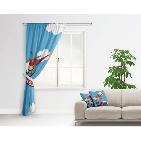 Helicopter Curtain With Window and Rod - in Room Matching Pillow