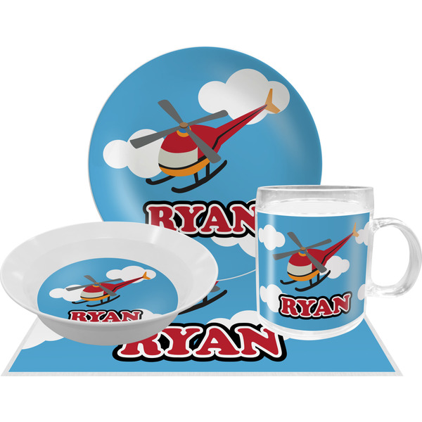 Custom Helicopter Dinner Set - Single 4 Pc Setting w/ Name or Text