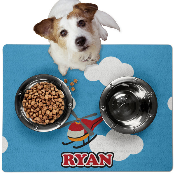 Custom Helicopter Dog Food Mat - Medium w/ Name or Text
