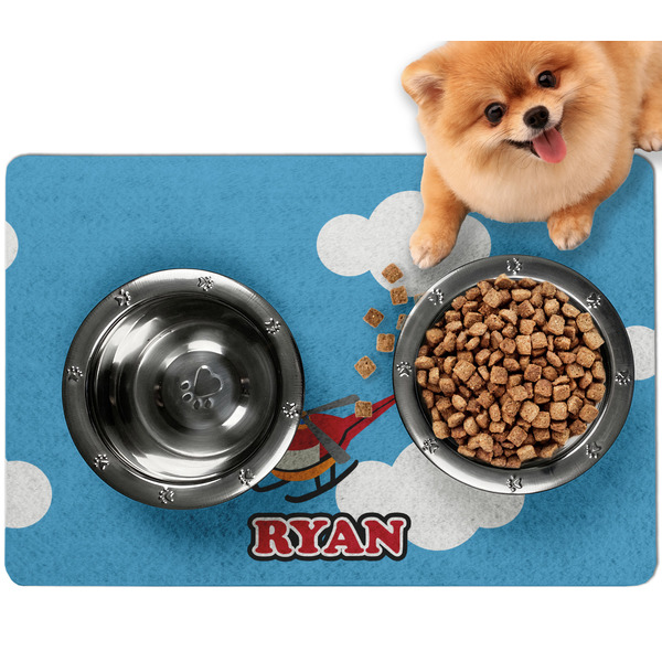Custom Helicopter Dog Food Mat - Small w/ Name or Text