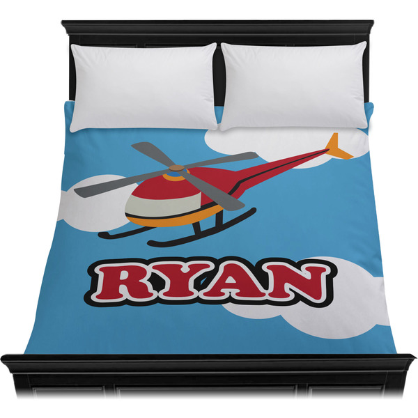 Helicopter Duvet Cover - Queen - On Bed - No Prop