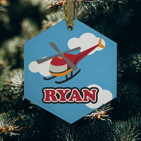 Helicopter Frosted Glass Ornament - Hexagon (Lifestyle)