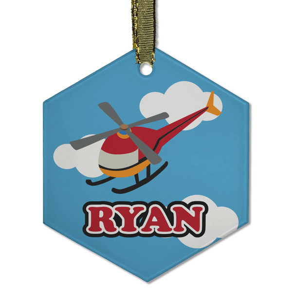 Custom Helicopter Flat Glass Ornament - Hexagon w/ Name or Text