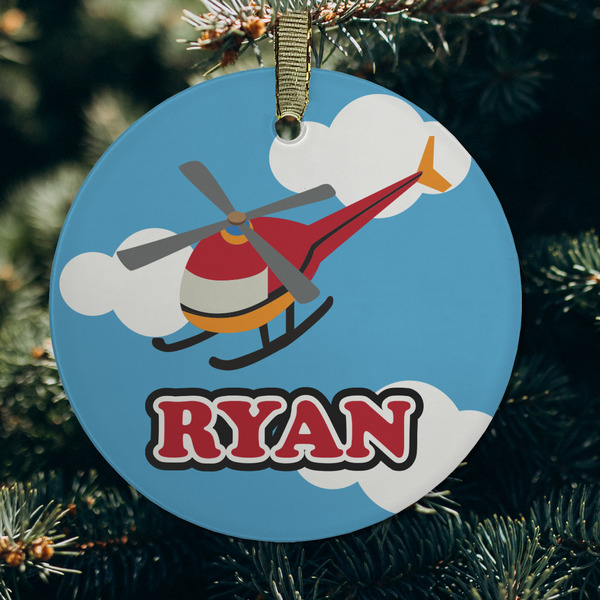 Helicopter Frosted Glass Ornament - Round (Lifestyle)