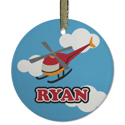 Helicopter Flat Glass Ornament - Round w/ Name or Text
