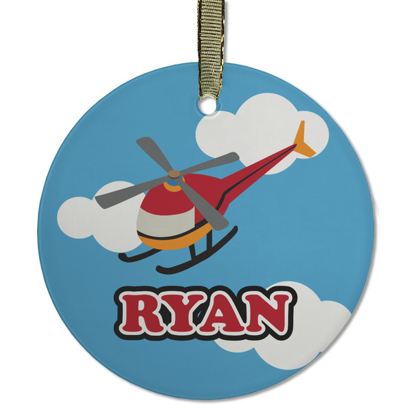Custom Helicopter Flat Glass Ornament - Round w/ Name or Text
