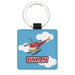 Helicopter Genuine Leather Rectangular Keychain (Personalized)