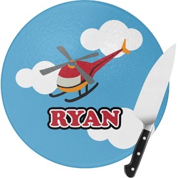 Helicopter Round Glass Cutting Board - Medium (Personalized)