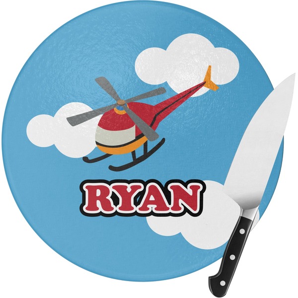 Custom Helicopter Round Glass Cutting Board (Personalized)