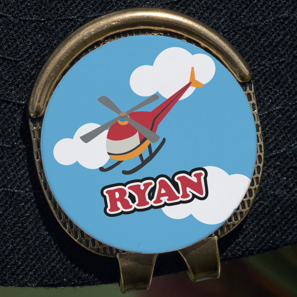 Helicopter Golf Ball Marker Hat Clip - Gold - Close Up