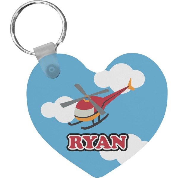 Custom Helicopter Heart Plastic Keychain w/ Name or Text