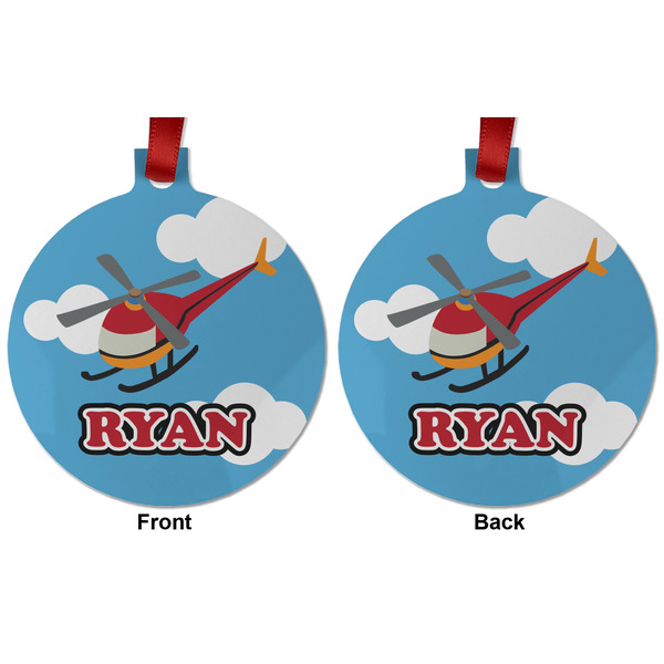 Helicopter Metal Ball Ornament - Front and Back