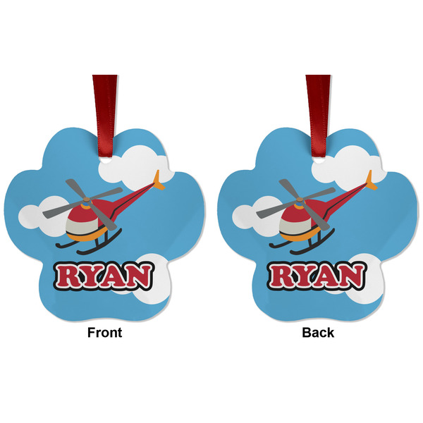 Helicopter Metal Paw Ornament - Front and Back