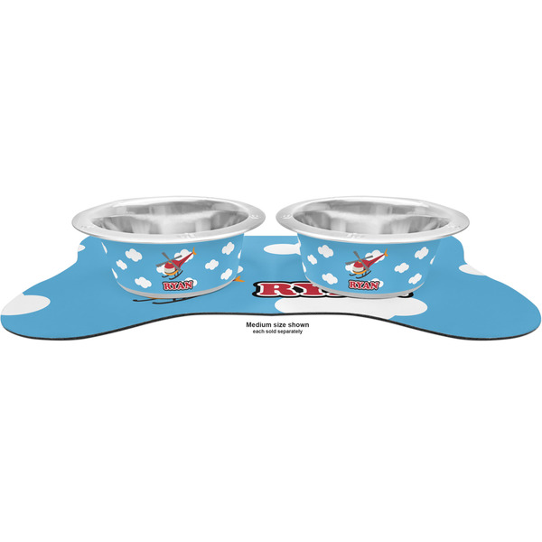 Helicopter Metal Pet Bowls - On Dog Bone Shaped Mat