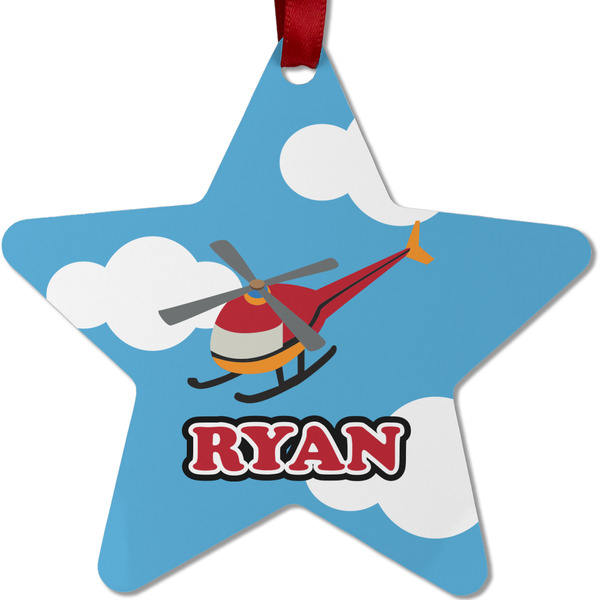 Custom Helicopter Metal Star Ornament - Double Sided w/ Name or Text