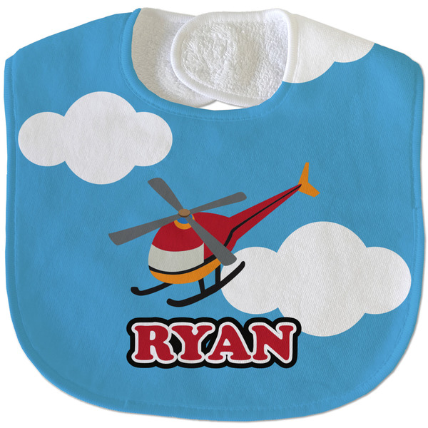 Custom Helicopter Velour Baby Bib w/ Name or Text