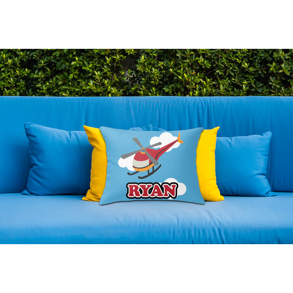 Helicopter Outdoor Throw Pillow  - LIFESTYLE (Rectangular - 20x14)