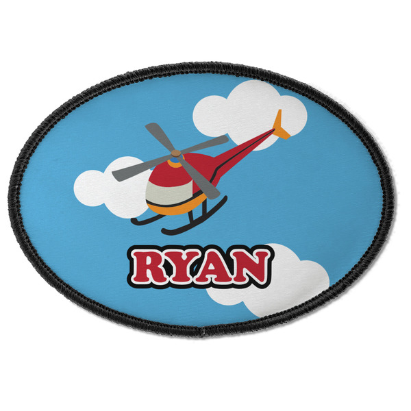 Custom Helicopter Iron On Oval Patch w/ Name or Text