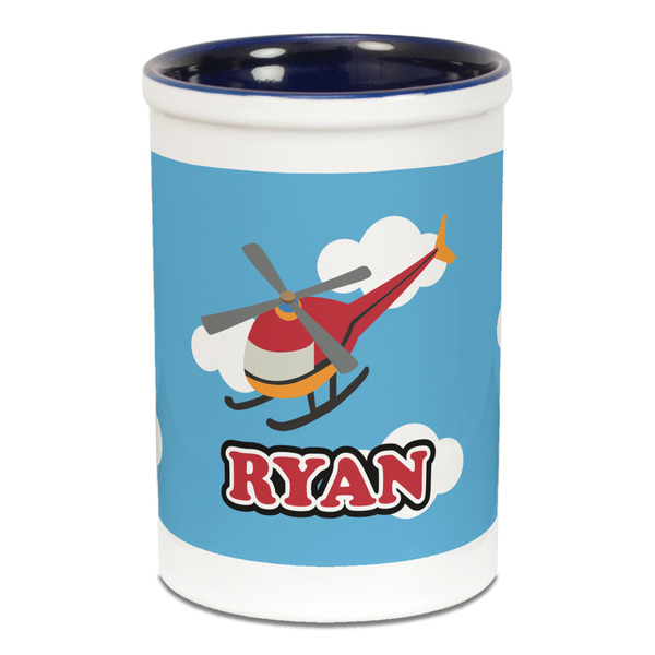 Custom Helicopter Ceramic Pencil Holders - Blue