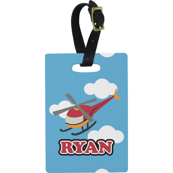 Custom Helicopter Plastic Luggage Tag - Rectangular w/ Name or Text