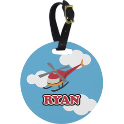 Helicopter Plastic Luggage Tag - Round (Personalized)
