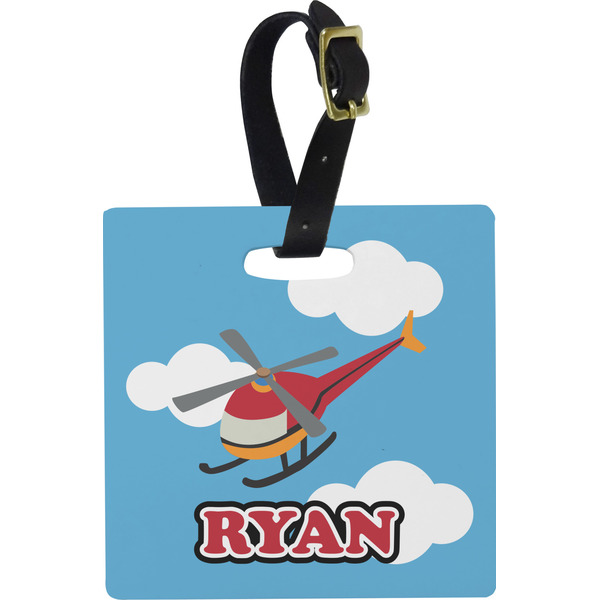 Custom Helicopter Plastic Luggage Tag - Square w/ Name or Text