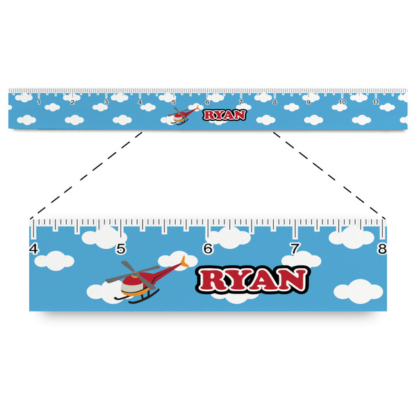Custom Helicopter Plastic Ruler - 12" (Personalized)