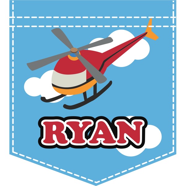 Custom Helicopter Iron On Faux Pocket (Personalized)