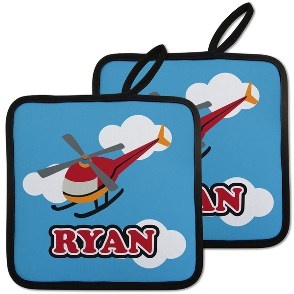 Custom Helicopter Pot Holders - Set of 2 w/ Name or Text