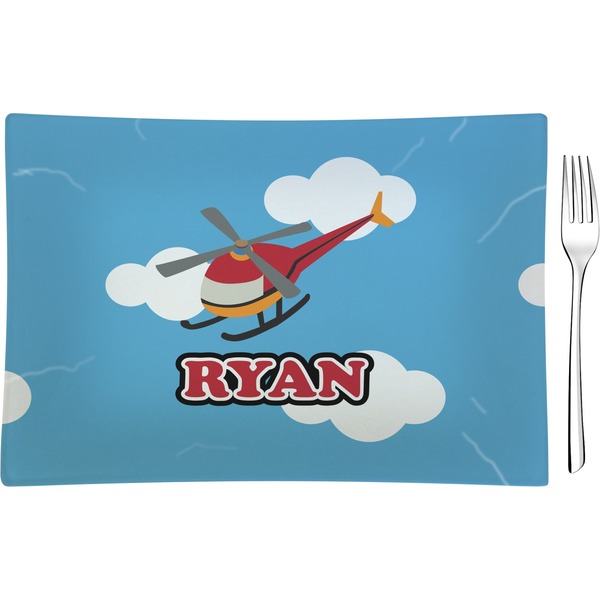 Custom Helicopter Rectangular Glass Appetizer / Dessert Plate - Single or Set (Personalized)