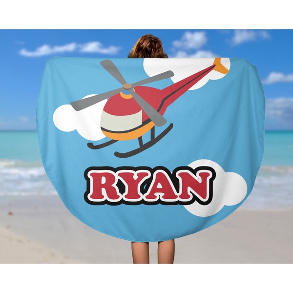 Helicopter Round Beach Towel - In Use