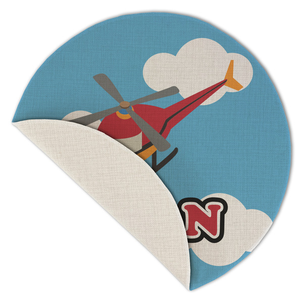 Helicopter Round Linen Placemats - Front (folded corner single sided)