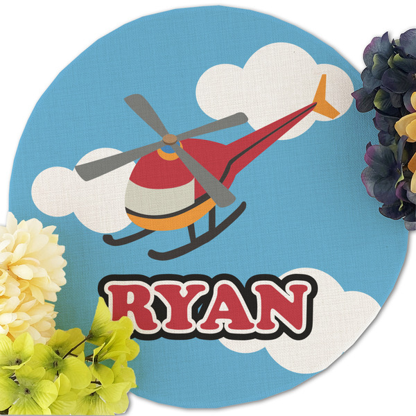 Helicopter Round Linen Placemats - Front (w flowers)