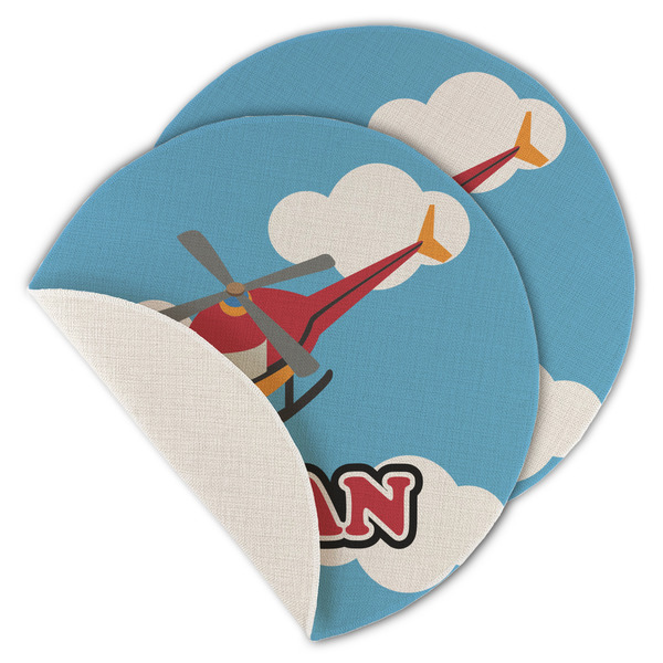 Custom Helicopter Round Linen Placemat - Single Sided - Set of 4 (Personalized)