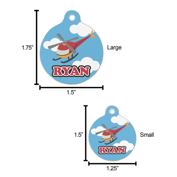 Helicopter Round Pet ID Tag - Large - Comparison Scale