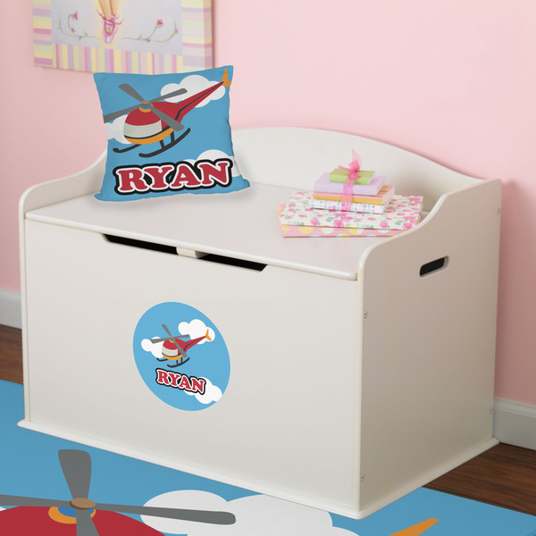 Helicopter Round Wall Decal on Toy Chest