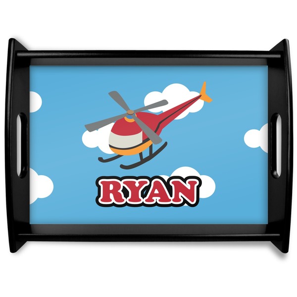 Custom Helicopter Black Wooden Tray - Large (Personalized)