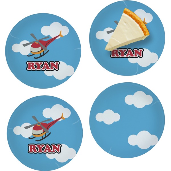 Custom Helicopter Set of 4 Glass Appetizer / Dessert Plate 8" (Personalized)