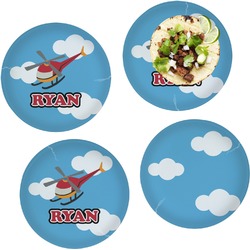 Helicopter Set of 4 Glass Lunch / Dinner Plate 10" (Personalized)