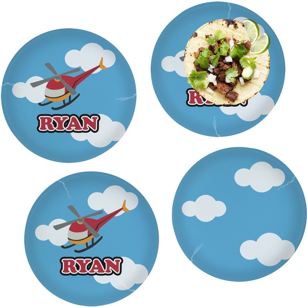 Custom Helicopter Set of 4 Glass Lunch / Dinner Plate 10" (Personalized)