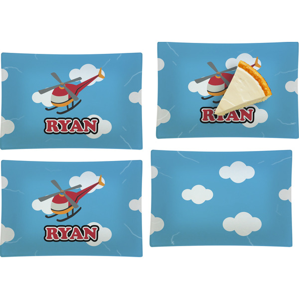 Custom Helicopter Set of 4 Glass Rectangular Appetizer / Dessert Plate (Personalized)