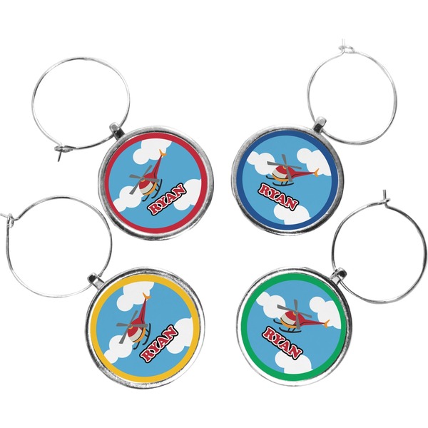 Custom Helicopter Wine Charms (Set of 4) (Personalized)